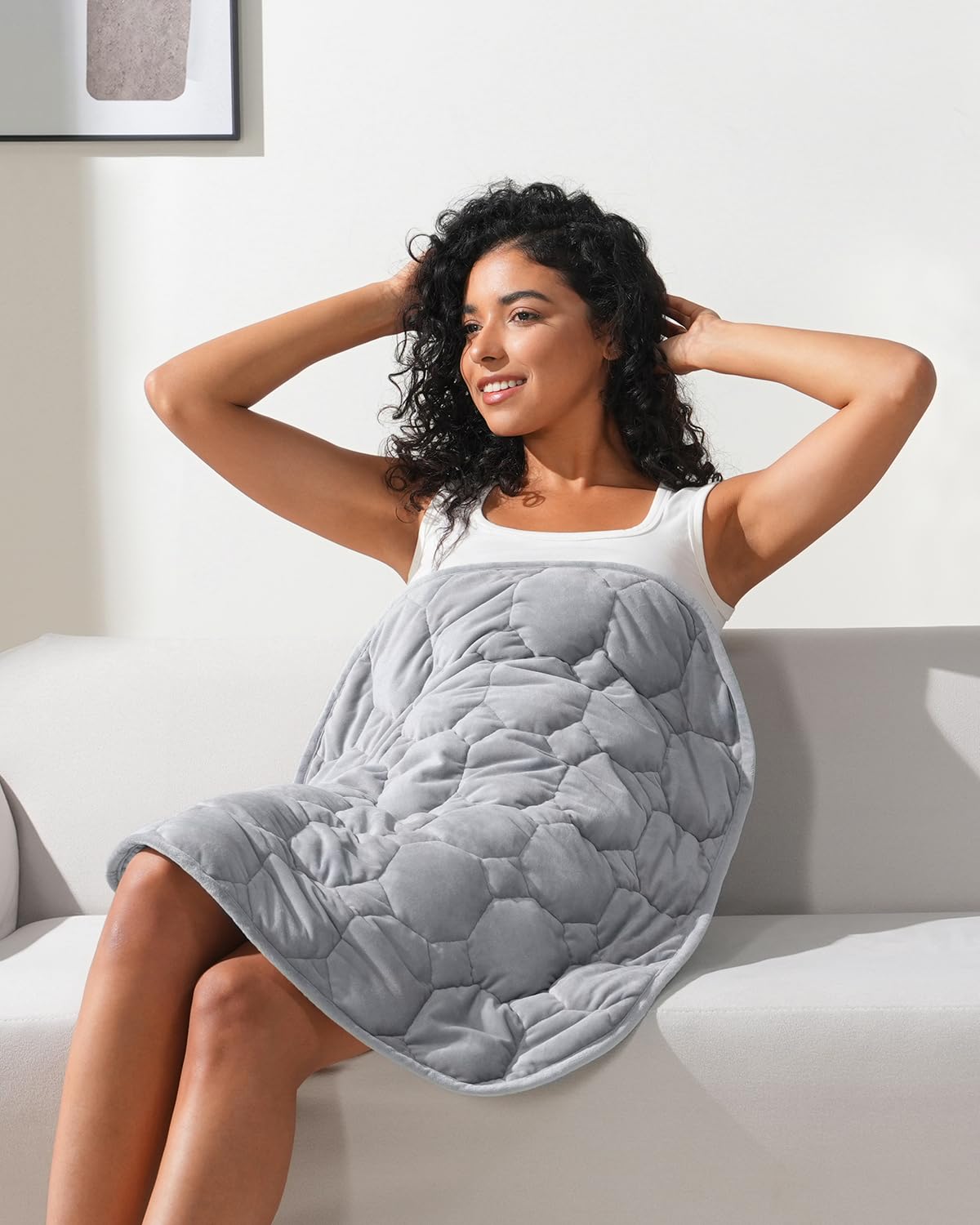 Kivik weighted lap blanket shows compact design for on-the-go relaxation