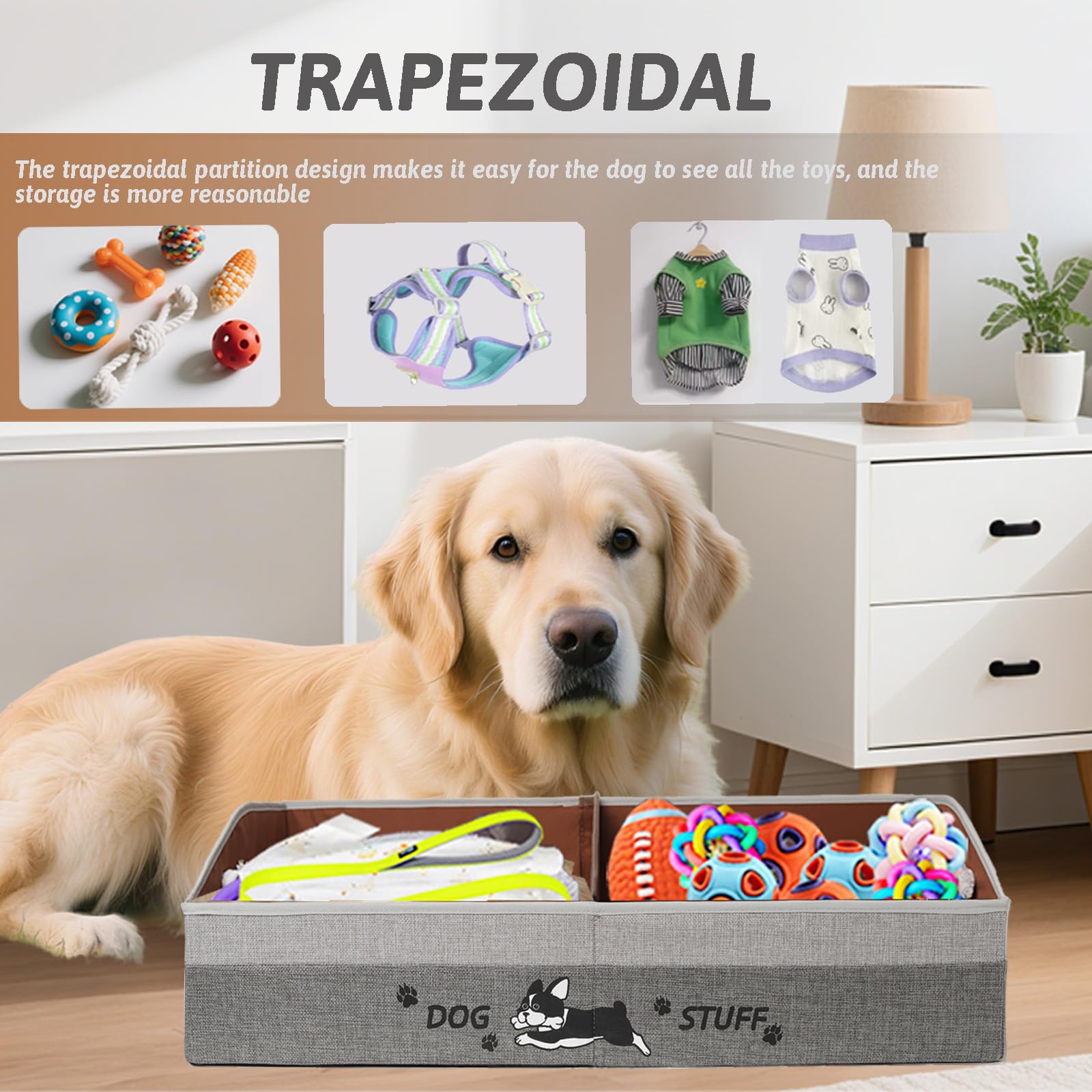 Kiviron large dog toy basket folded flat for compact storage.