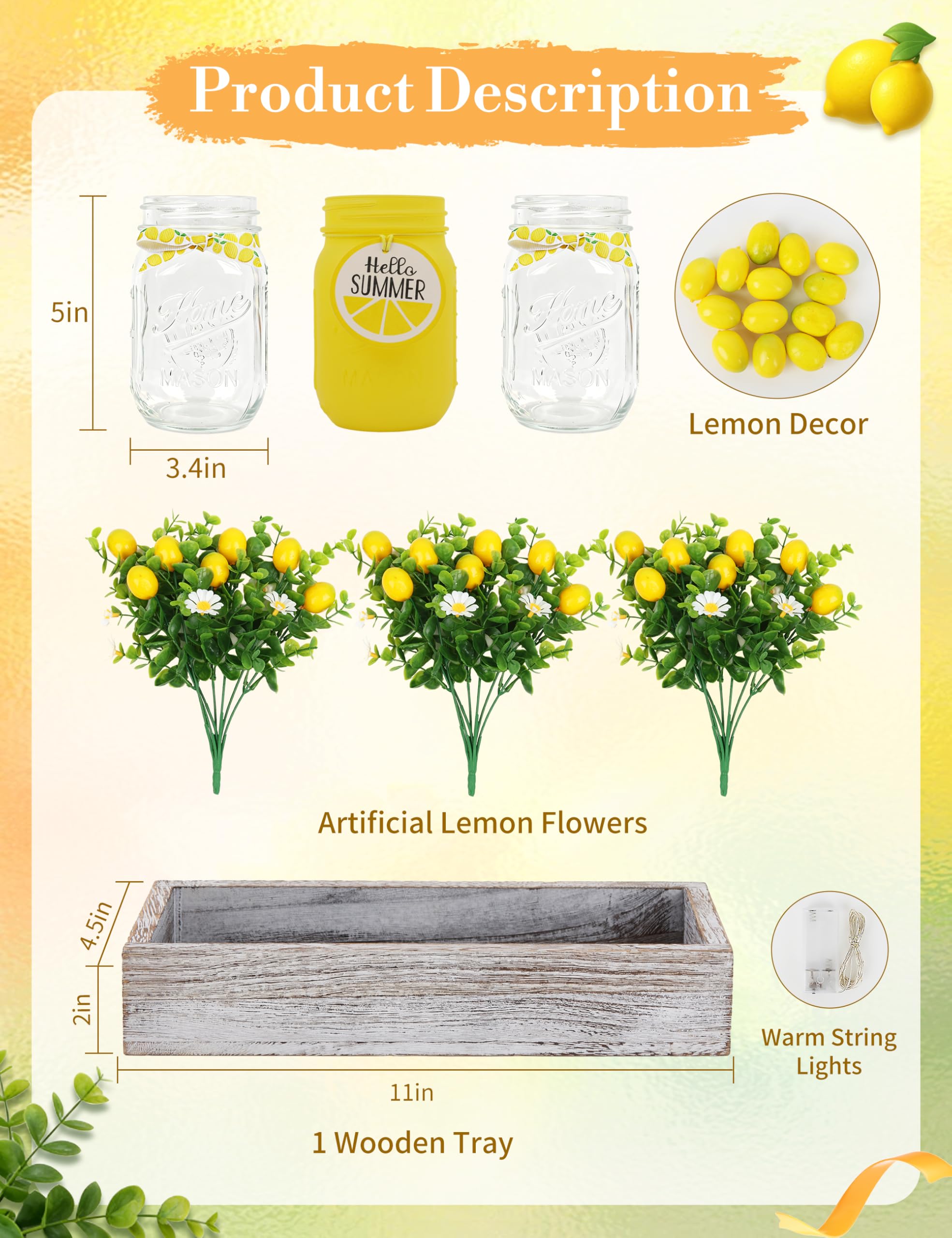 KIVIVO artificial lemon flowers and mason jars add seasonal room charm