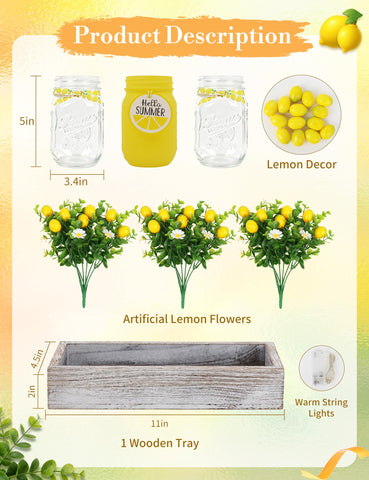KIVIVO artificial lemon flowers and mason jars add seasonal room charm