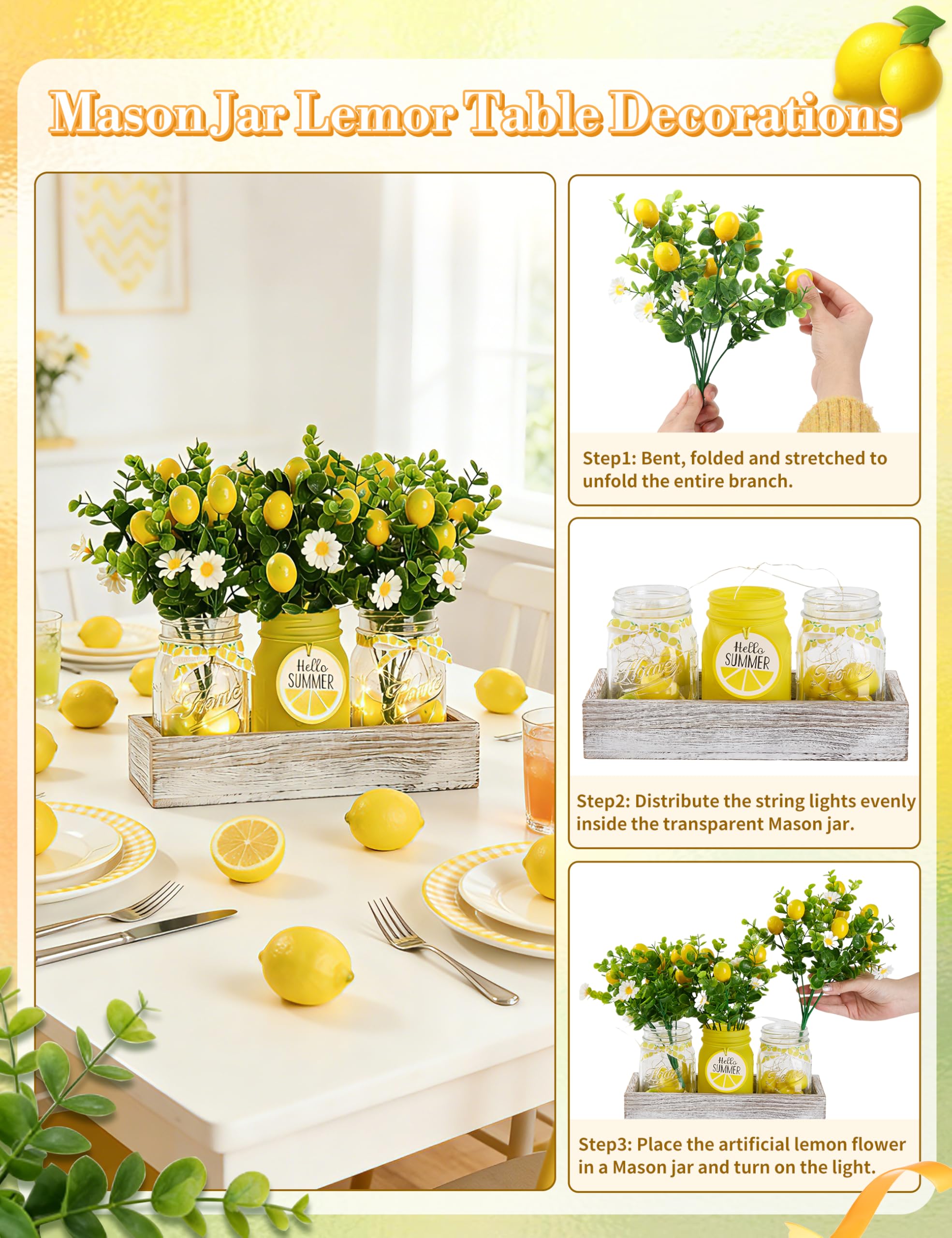 KIVIVO faux lemons with wood tray offer a fresh farmhouse display