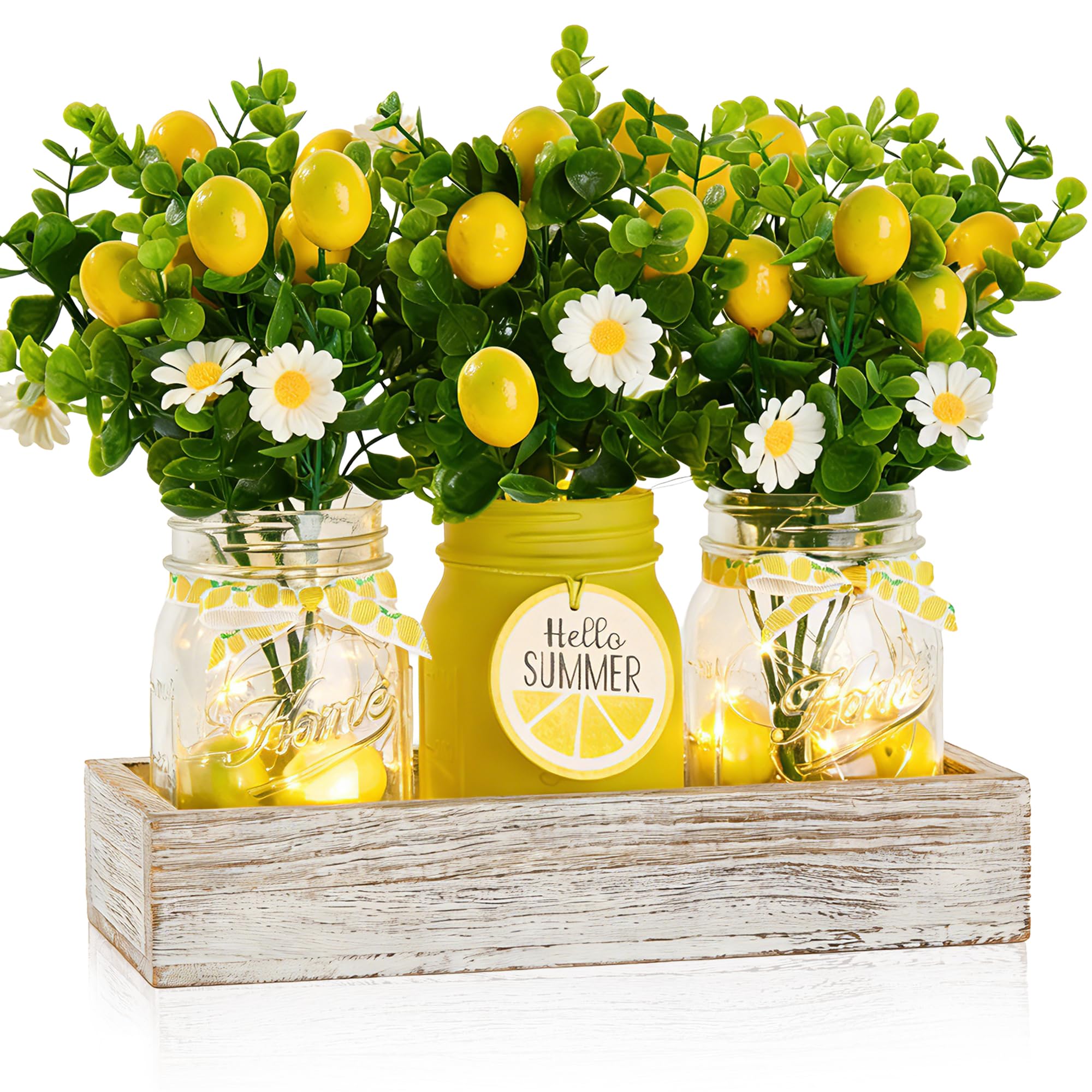 KIVIVO lemon kitchen decor centerpiece with mason jars brightening dining tables