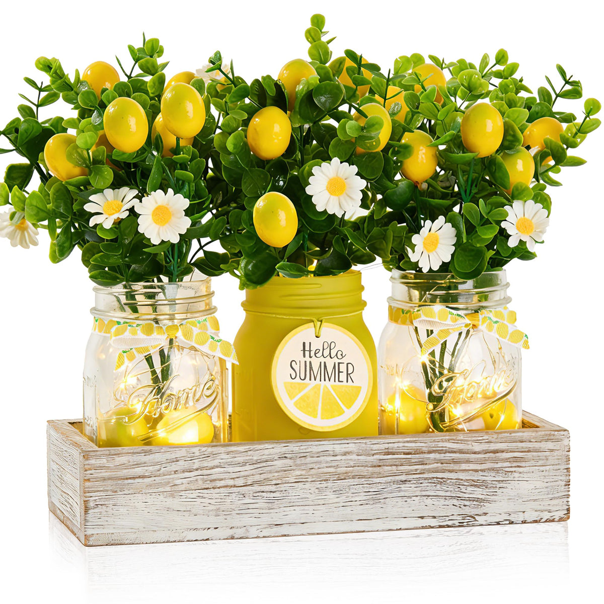 KIVIVO lemon kitchen decor centerpiece with mason jars brightening dining tables