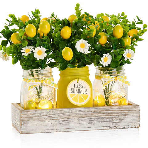 KIVIVO lemon kitchen decor centerpiece with mason jars brightening dining tables