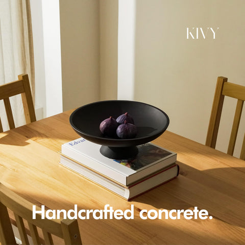 KIVY concrete fruit bowl closeup texture, smooth surface and sturdy construction.