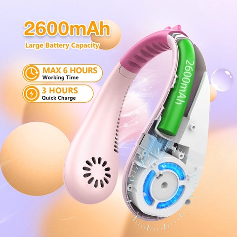 Kkdi Kids Neck Fan 2600mAh battery for hours of cooling