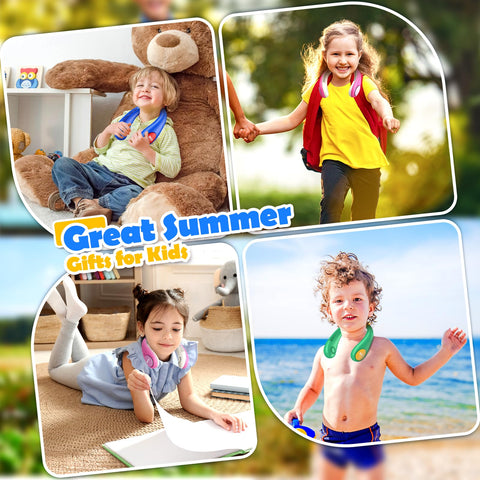 KKDI kids neck fan hands-free design during playtime or travel.