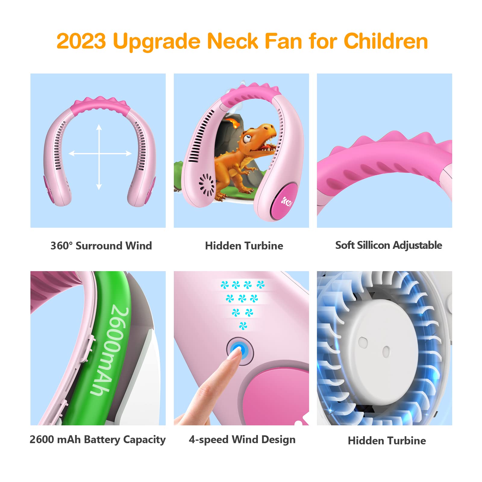 Kkdi Kids Neck Fan quiet-operation with low noise level during use