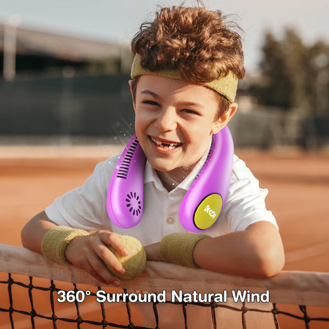 Kkdi kids neck fan USB-C charging for fast, easy top-ups.