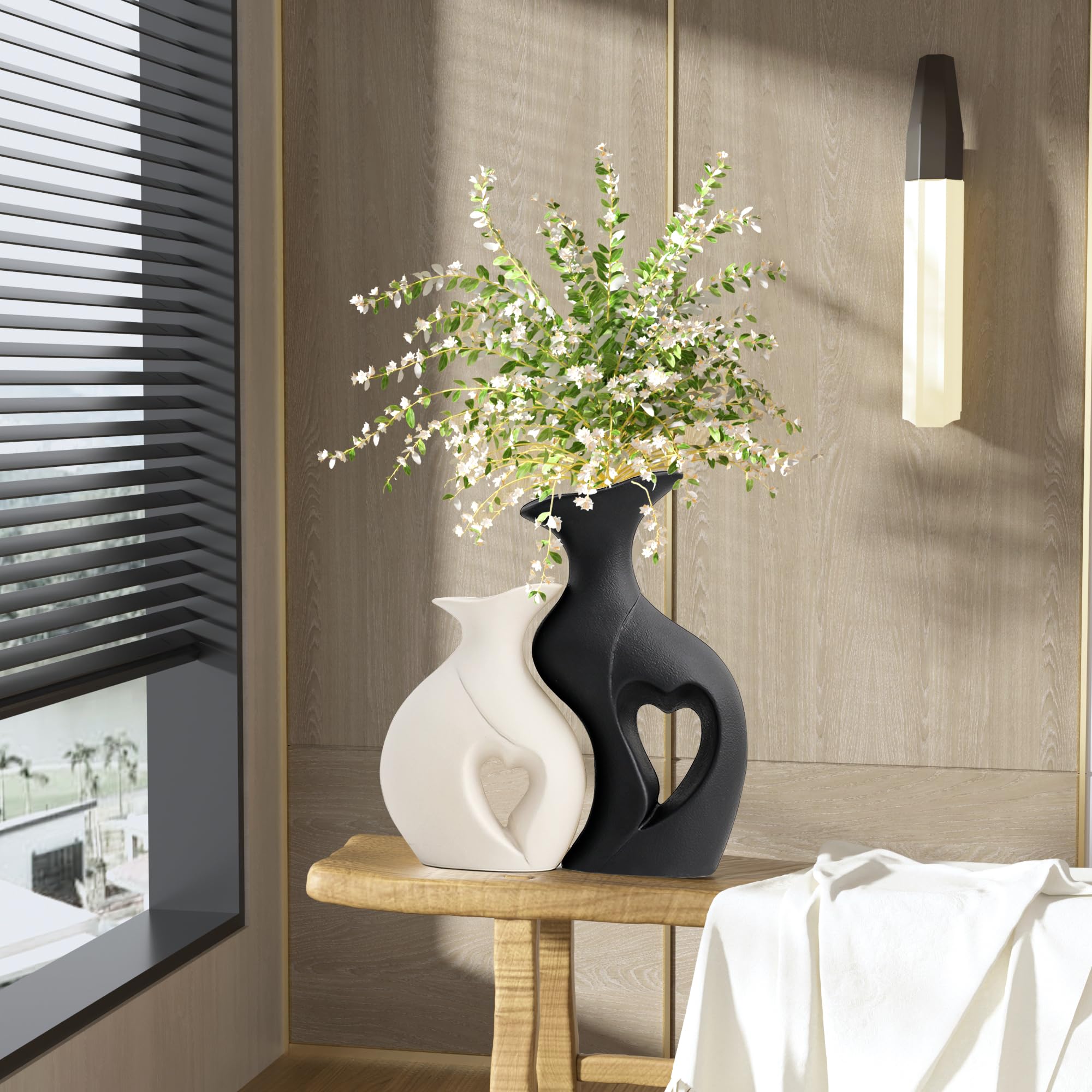 KKgoubz boho vase pair complements living rooms with minimalist Nordic vibe.