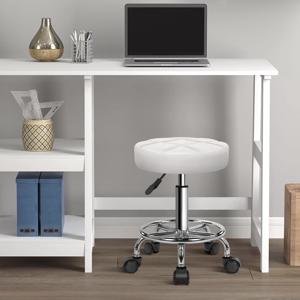 KKTONER round stool seat closeup PU leather with water and oil resistance for easy cleaning.