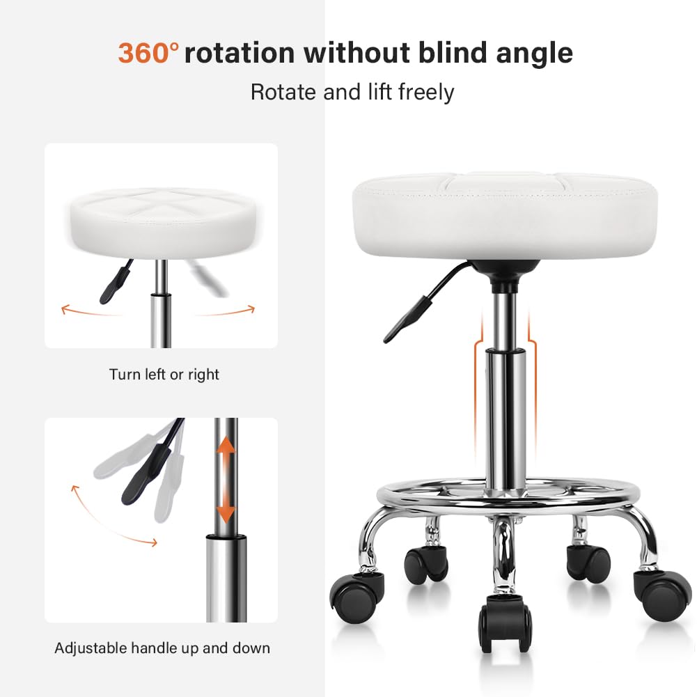 KKTONER round stool wheels rolling allows easy movement around your workspace.