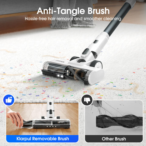 Klarpul 2-in-1 hair brush lifts pet hair from upholstery.