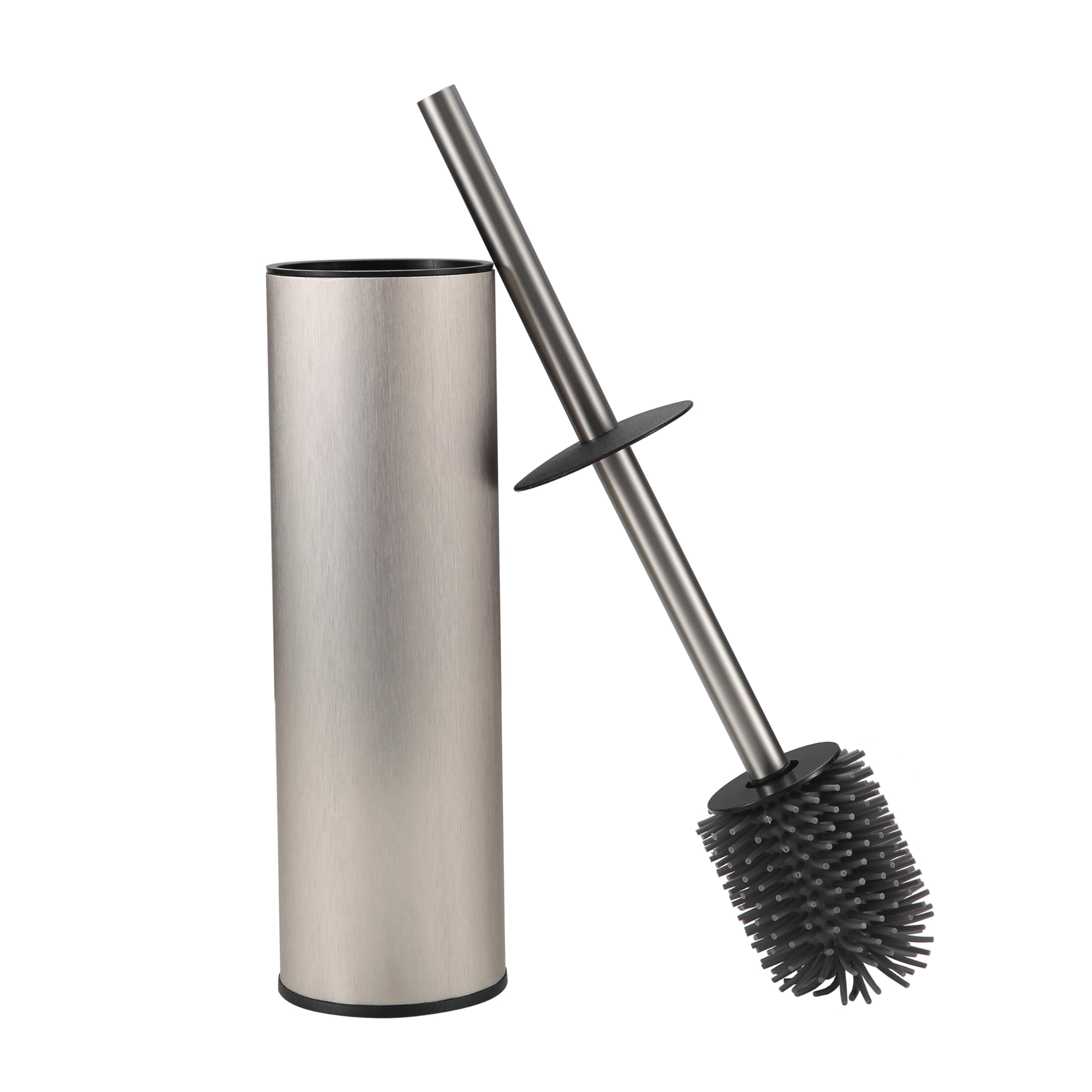 KLDKLD toilet brush and holder in brushed nickel, stylish and functional for a tidy bathroom.
