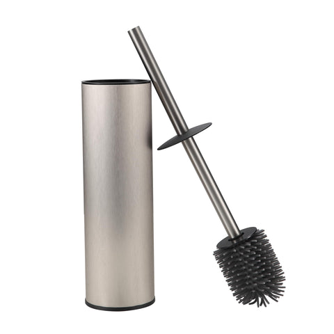KLDKLD toilet brush and holder in brushed nickel, stylish and functional for a tidy bathroom.
