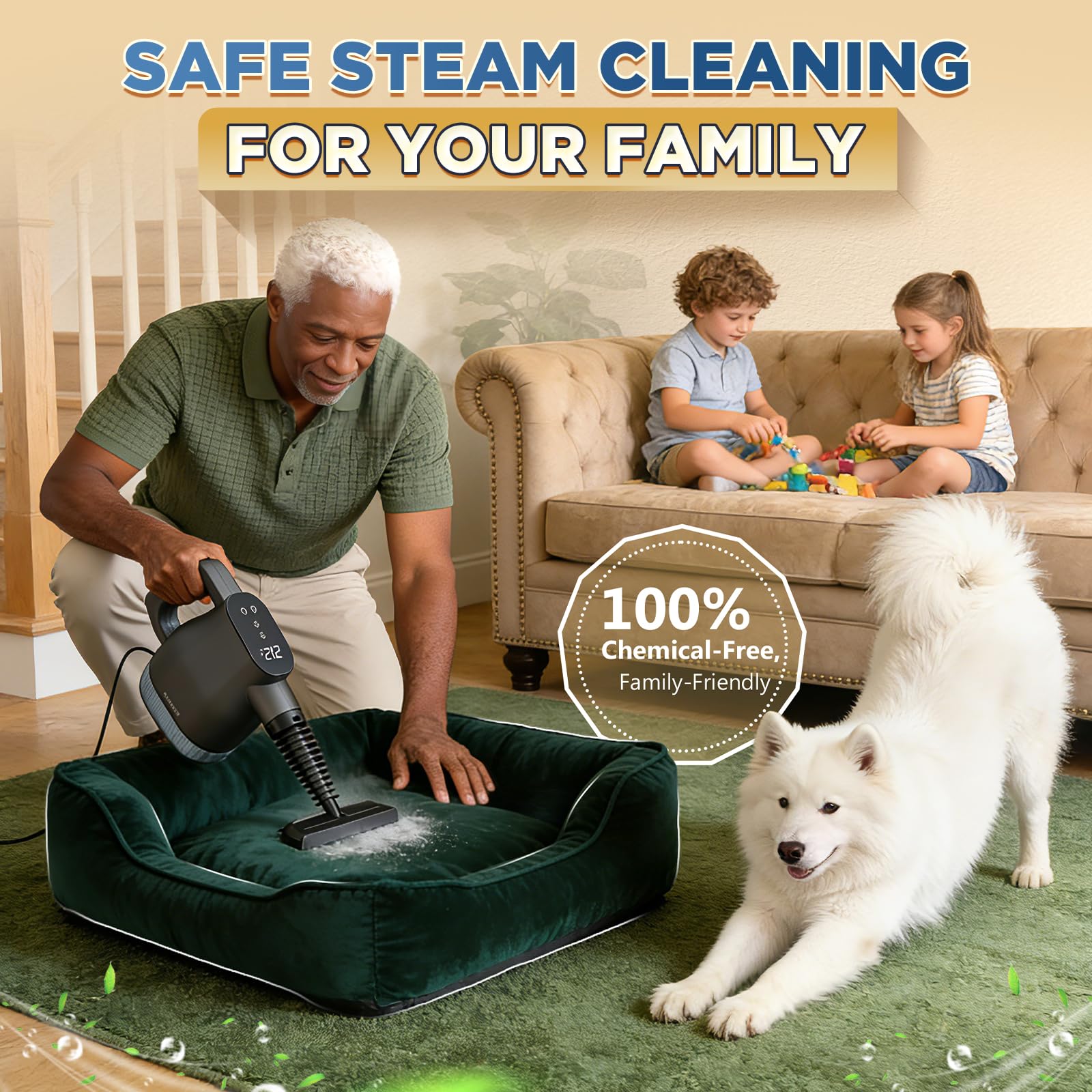 KleerSteam compact handheld with practical touch controls for fast cleaning
