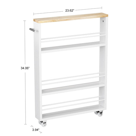 KLM slim storage cart fits narrow hallways for quick, accessible storage.
