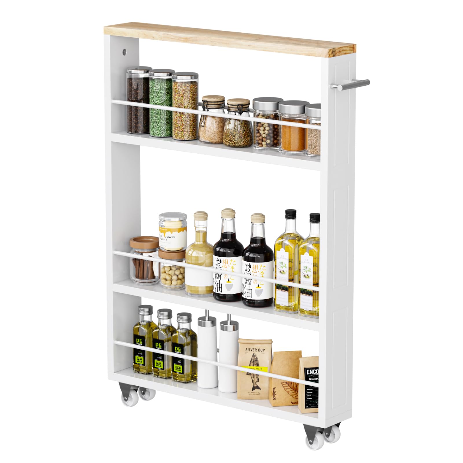 KLM 4-tier white slim storage cart side view showing compact design.