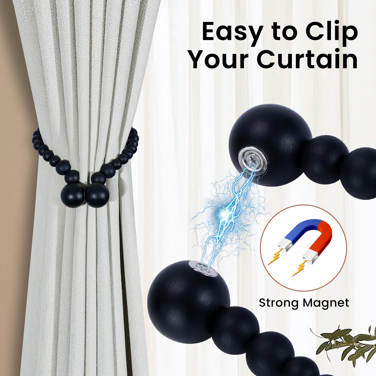 KLOGTSIND magnetic curtain tiebacks magnet closeup showing strong hold and sleek finish.