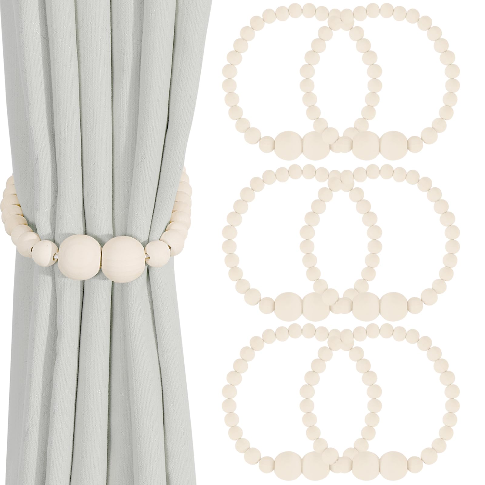 KLOGTSIND magnetic wood bead tiebacks securely hold curtains without drilling.