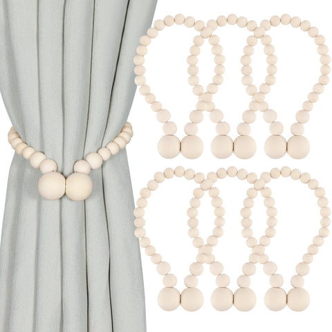 KLOGTSIND magnetic curtain tiebacks close-up with wood beads and secure magnets for a strong hold
