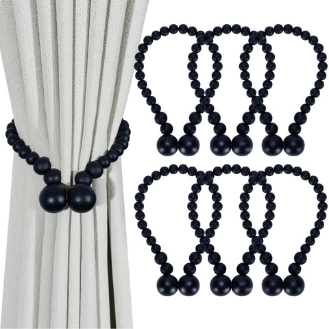 KLOGTSIND magnetic curtain tiebacks in wood beads, 6-pack for easy, stylish drapery control.