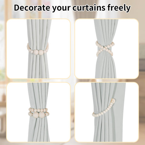 KLOGTSIND wood bead tiebacks on elastic cord add boho charm.