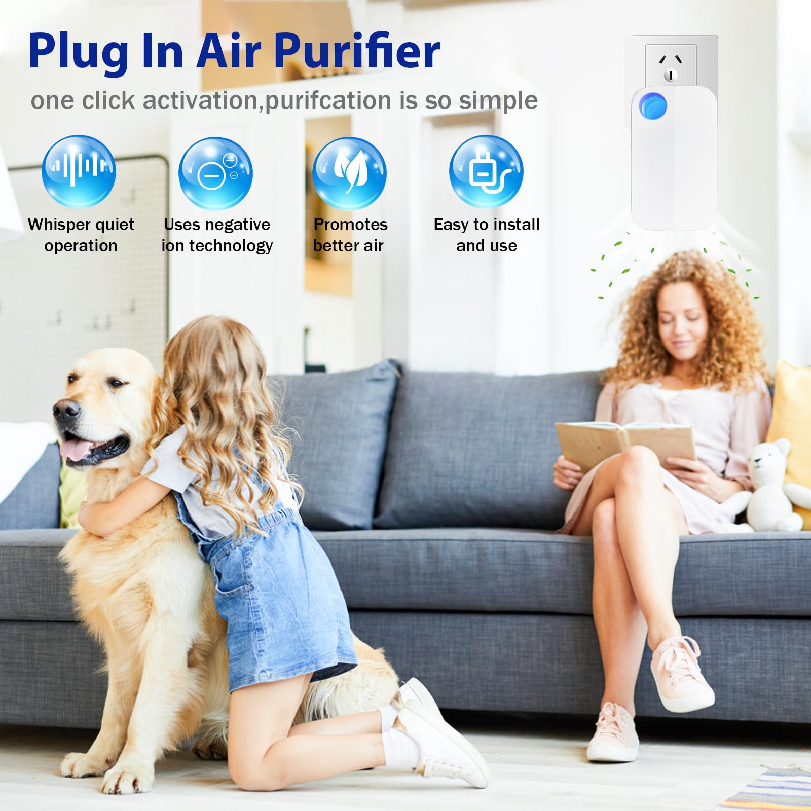 KLVEU Ion Air Purifier on office desk with unobtrusive footprint.