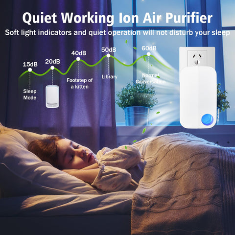 KLVEU Ion Air Purifier quiet operation for uninterrupted sleep.