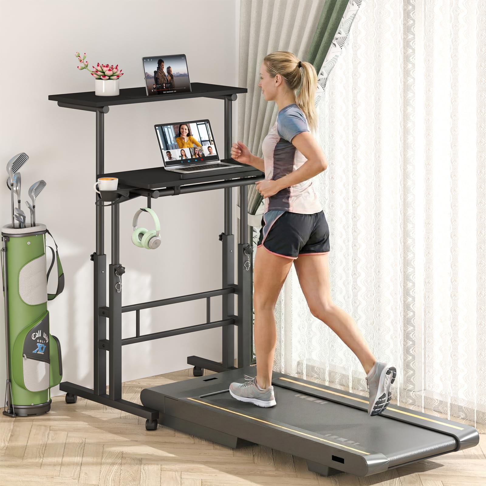 Klvied desk with lockable casters enables easy, safe room-to-room mobility
