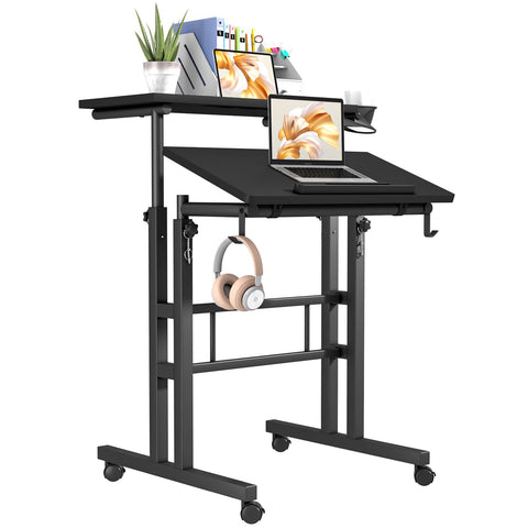 Klvied height adjustable mobile desk main desktop tilts for ergonomic typing and drawing