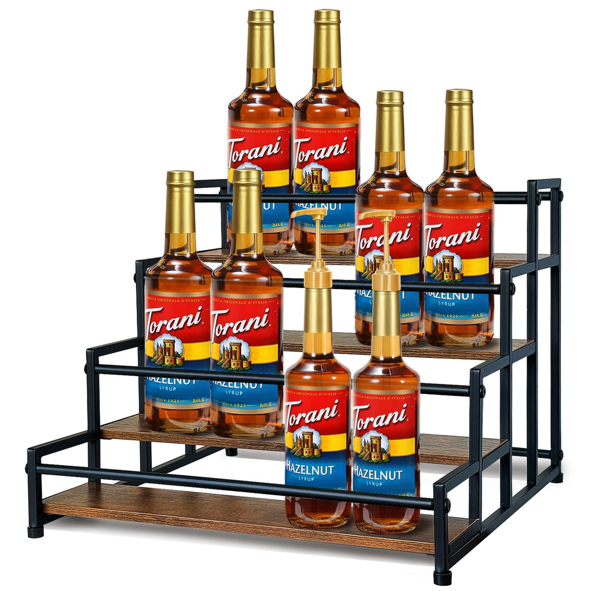 Klxuyuo 4-Tier Syrup Rack front view showing easy access to bottles