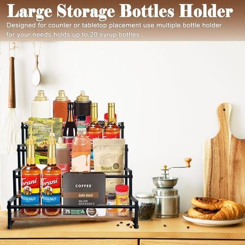 Klxuyuo Syrup Rack with matte black base complements rustic decor