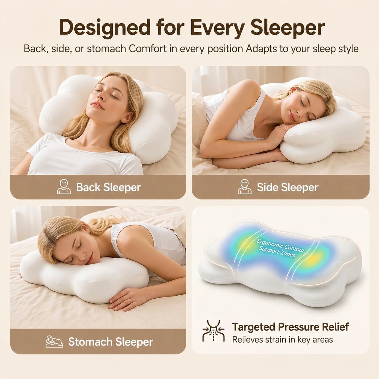 KLXXUJK Cloud Pillow arm tunnel image showcases shoulder relief for side sleepers.