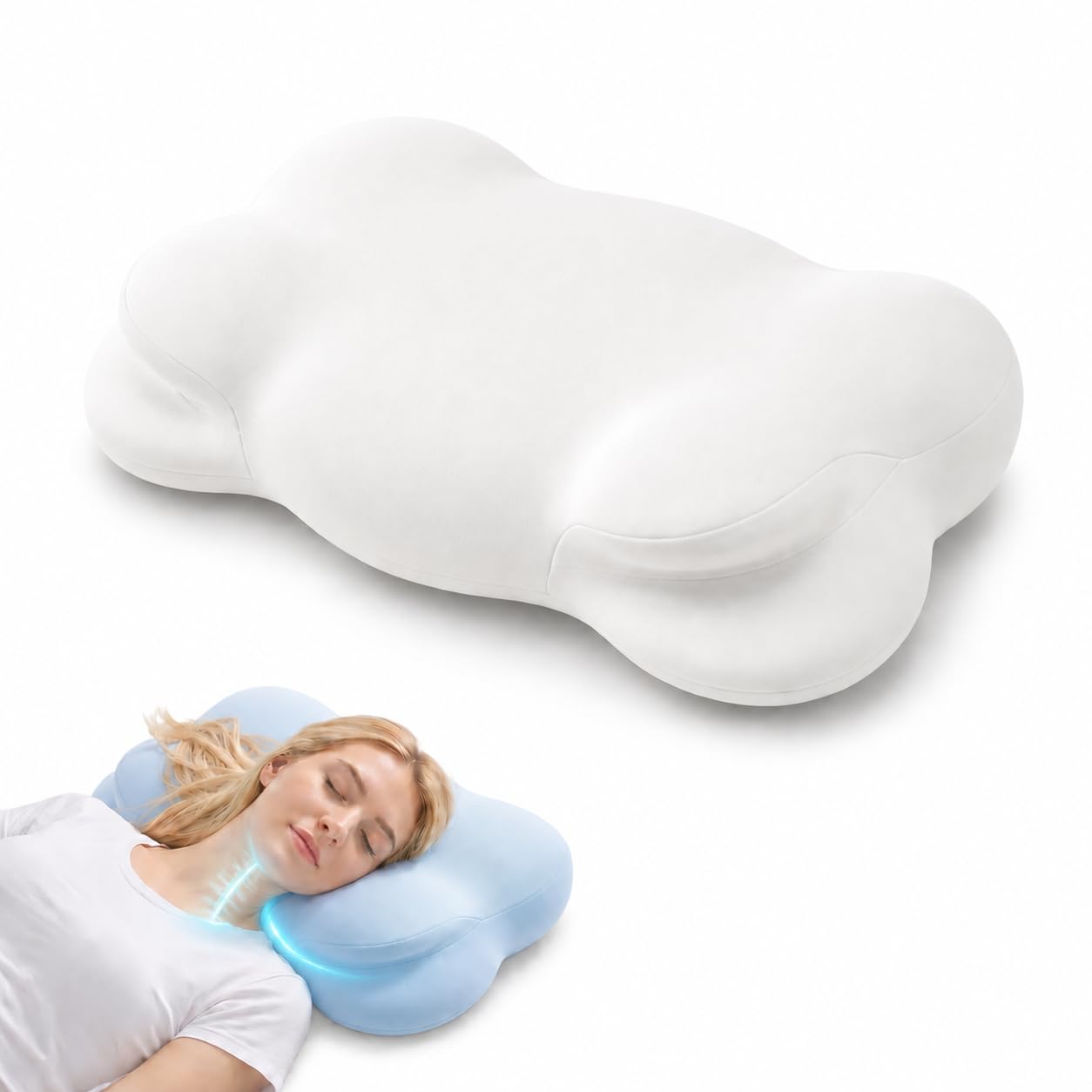 KLXXUJK Cloud Pillow front view shows dual-loft design for personalized neck support.