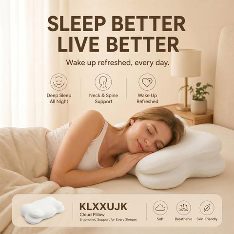 KLXXUJK Cloud Pillow memory foam closeup shows resilient fill and shape retention.