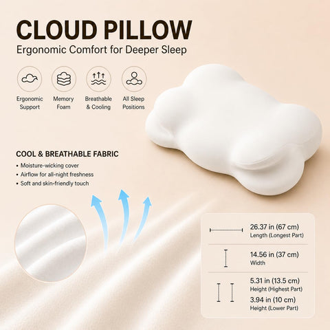 KLXXUJK Cloud Pillow side loft highlights adjustable height for different sleeping styles.