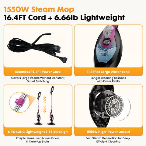 KMFurnila 16.4-ft cord offers extended reach for rooms.