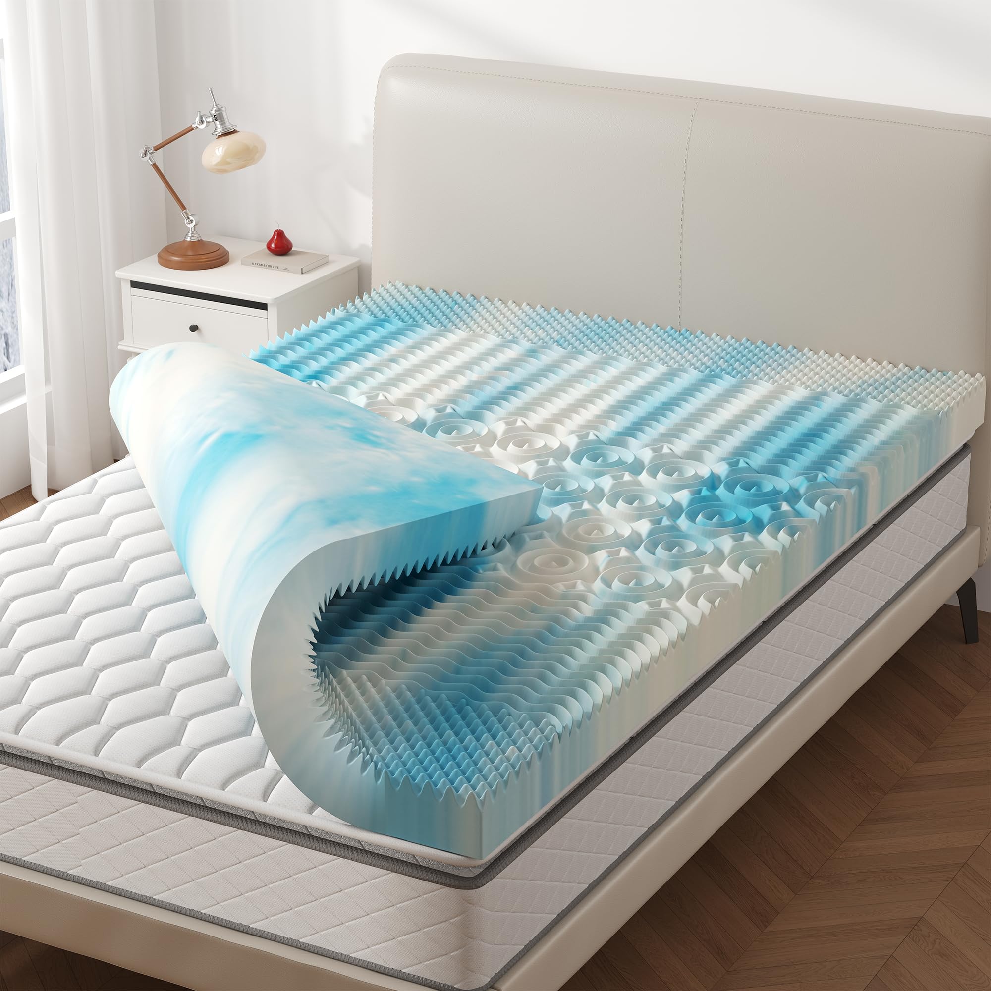 KMFurnila 3in 5-zone topper for king bed offers targeted pressure relief and cooler nights.