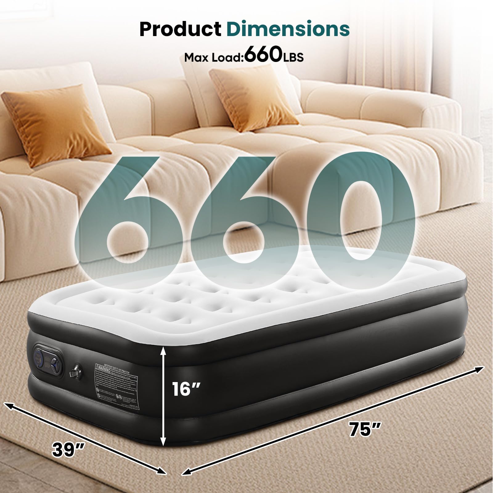 KMFurnila 660 lb capacity supports couples and heavier sleepers.