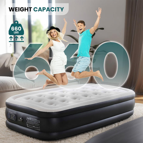 KMFurnila air mattress suitable for home or camping setups with plush flocked top.