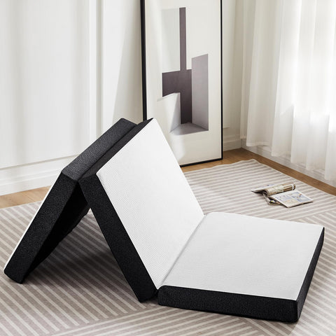 KMFurnila folding memory foam pad opened in tri-fold design for quick setup.