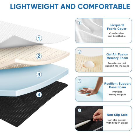 KMFurnila memory foam pad with removable cover and zipper for easy cleaning.