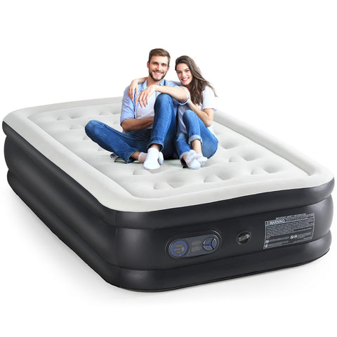 KMFurnila queen air mattress top view with plush flocked surface for comfortable sleep