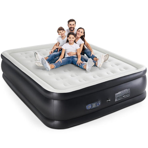 KMFurnila queen-size air mattress top view highlighting plush surface for guests.