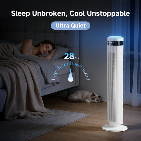 KMFurnila Tower Fan 12-hour timer enables scheduled cooling.