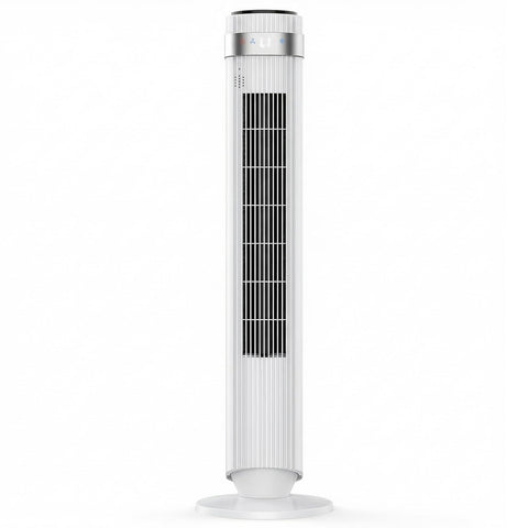 KMFurnila Tower Fan with remote control for convenient bedroom cooling.