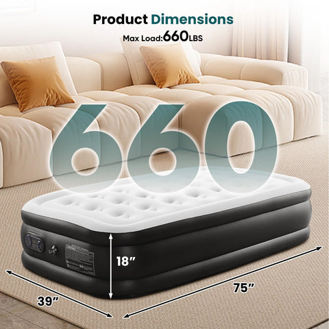 KMFurnila twin air mattress with non-slip bottom minimizes movement during sleep.