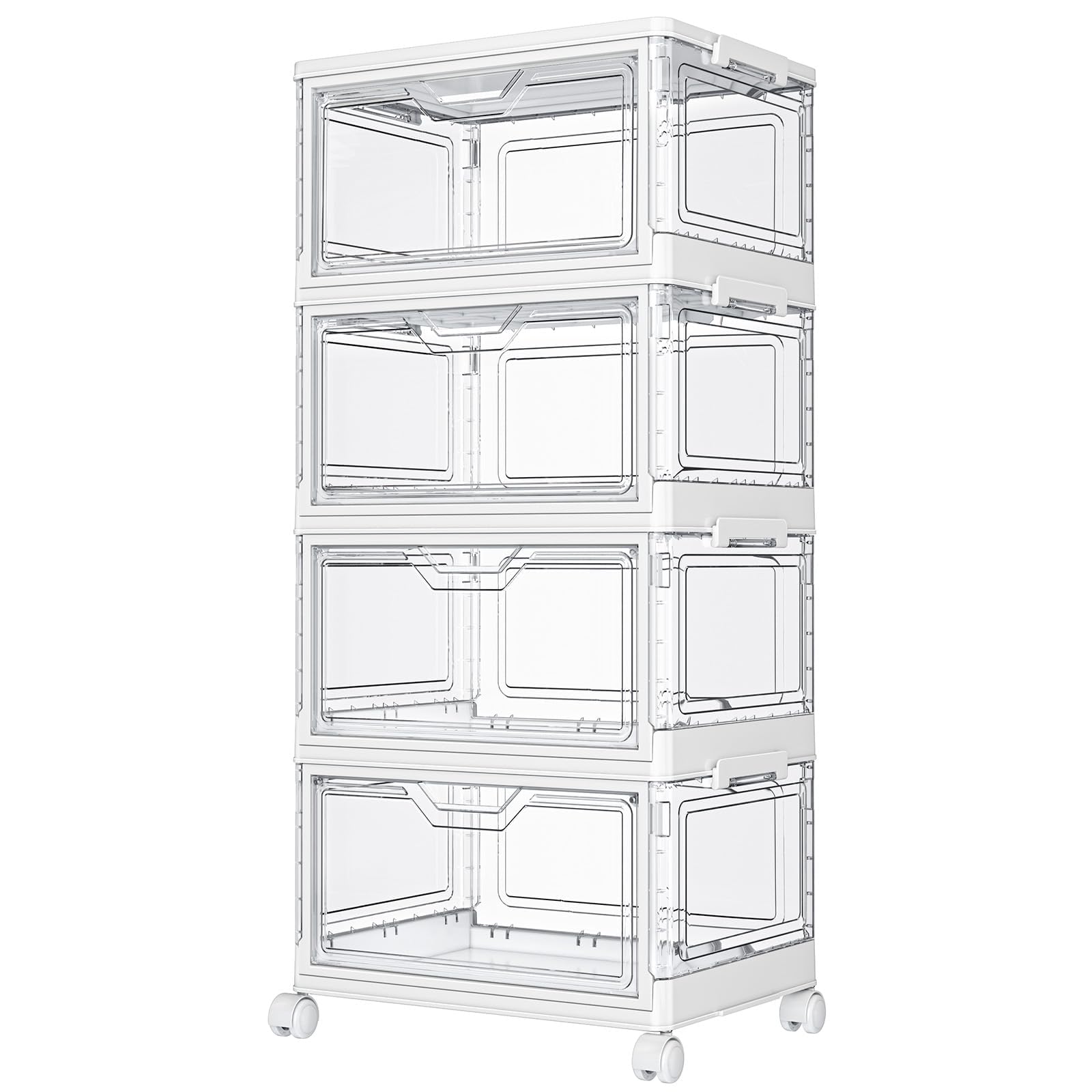 Kmiectse clear storage bins with lids, four-tier stack for organized closets and easy visibility.