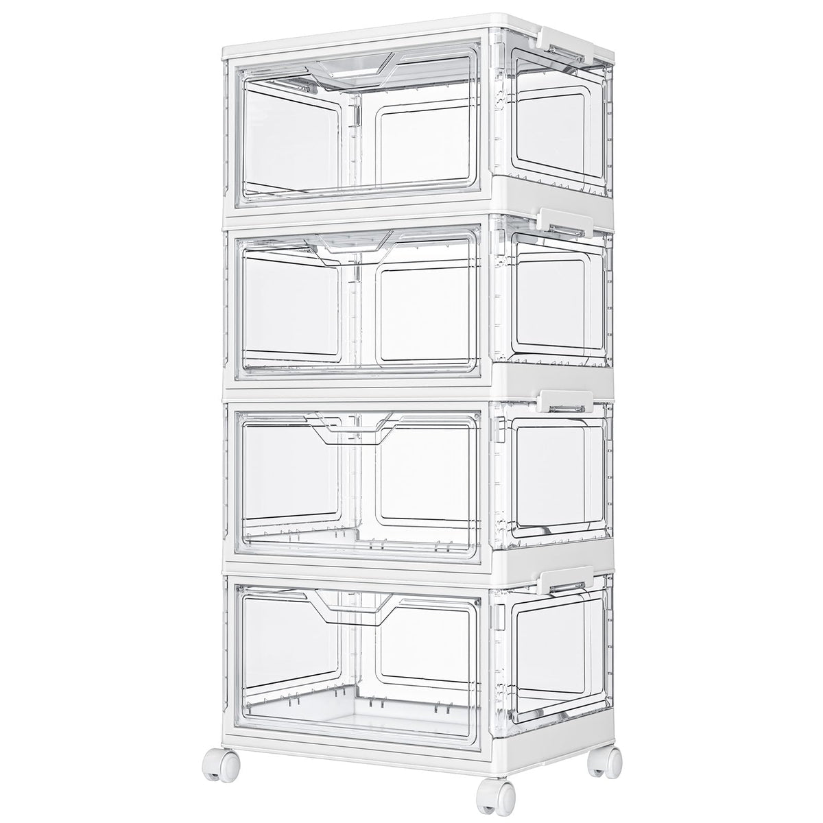 Kmiectse clear storage bins with lids, four-tier stack for organized closets and easy visibility.